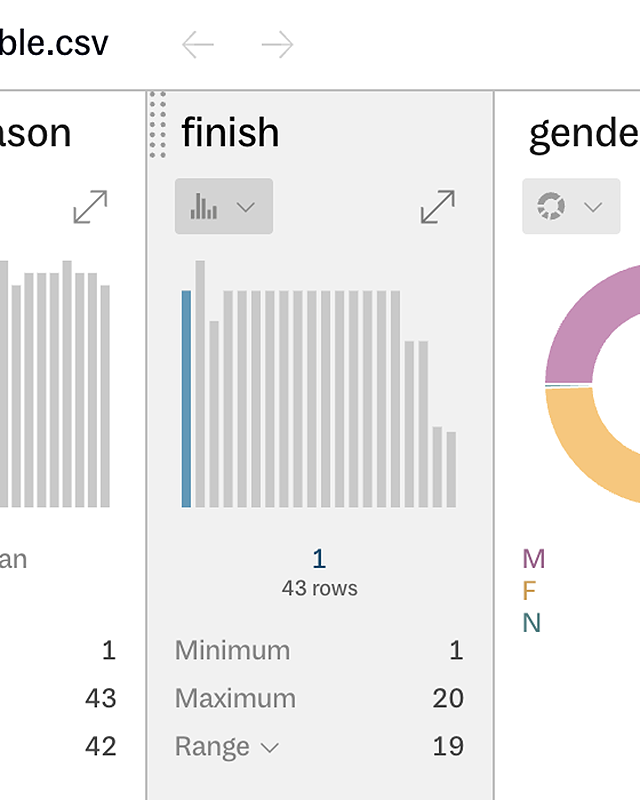 Highlighting the first bucket in the 'finish' histogram